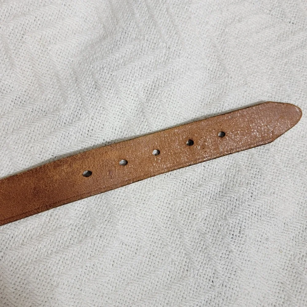 Australian Tooled Leather Belt Brown Copper Tone Buckle Sz 30 Boomerang Cangaroo